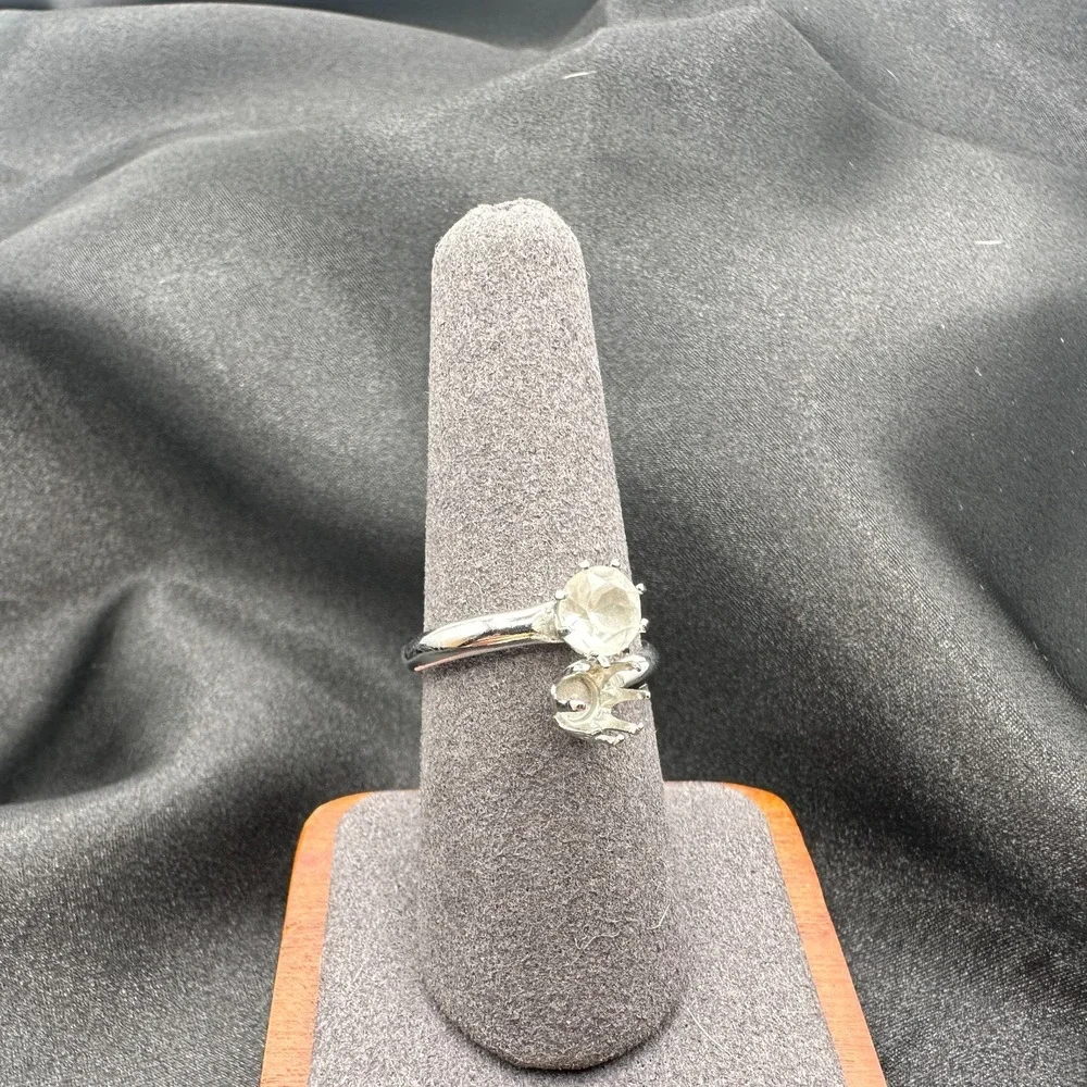 Vintage Y2K Silver Tone Clear Rhinestone Bypass Ring Women's Classic Jewelry 90s